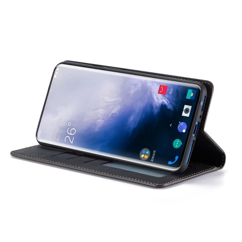 Flip Kotelot OnePlus 7 Pro Czerwony Czarny Forwenw Efekt Skóry Etui Ochronne