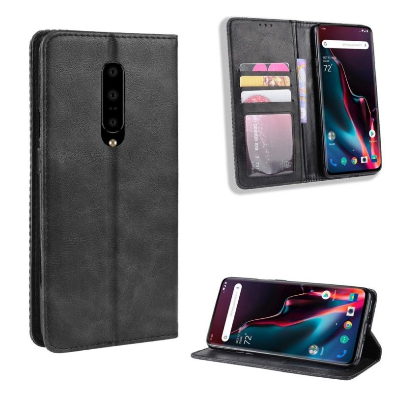 Flip Kotelot OnePlus 7 Pro Granatowy Czarny Etui na Telefon Stylizowany Efekt Skóry W Stylu Vintage