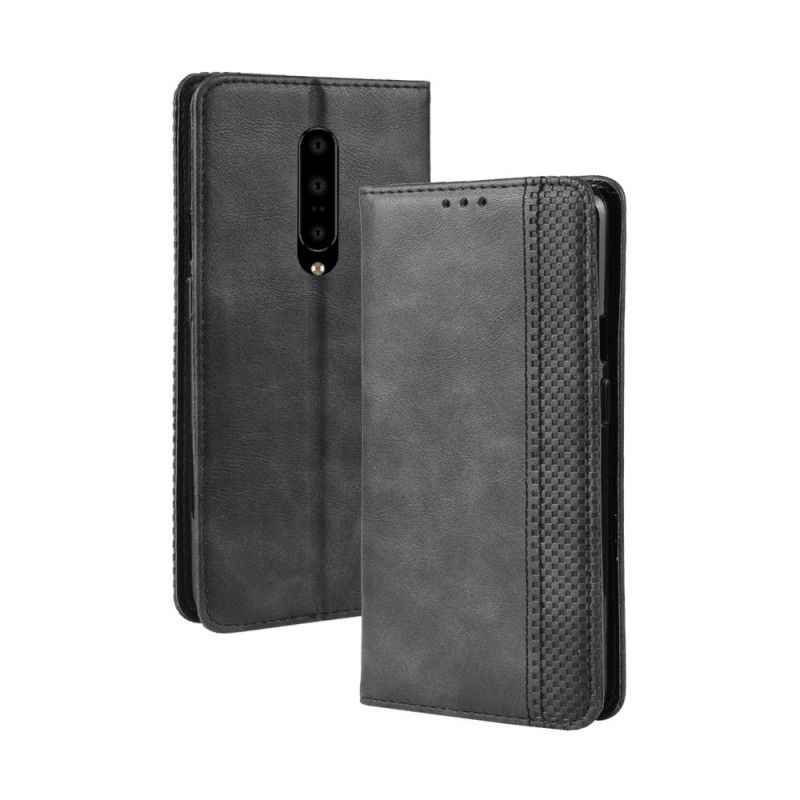 Flip Kotelot OnePlus 7 Pro Granatowy Czarny Etui na Telefon Stylizowany Efekt Skóry W Stylu Vintage