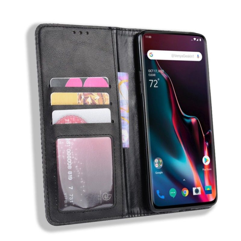 Flip Kotelot OnePlus 7 Pro Granatowy Czarny Etui na Telefon Stylizowany Efekt Skóry W Stylu Vintage