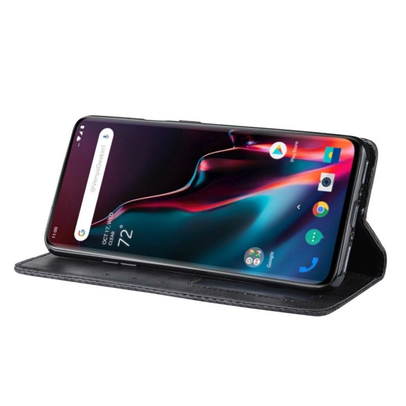 Flip Kotelot OnePlus 7 Pro Granatowy Czarny Etui na Telefon Stylizowany Efekt Skóry W Stylu Vintage