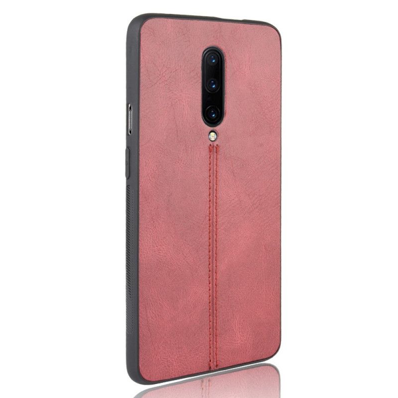 Futerały OnePlus 7 Pro Czerwony Czarny Efekt Szytej Skóry