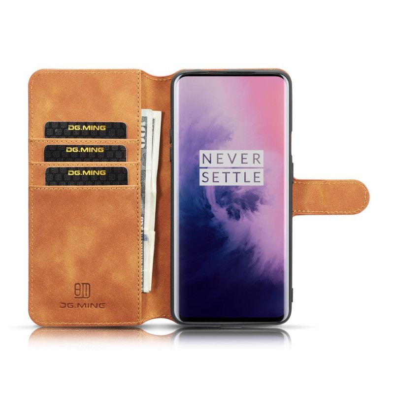 Skórzany Futerał OnePlus 7 Pro Szary Czarny Etui na Telefon Retro Dg.Ming