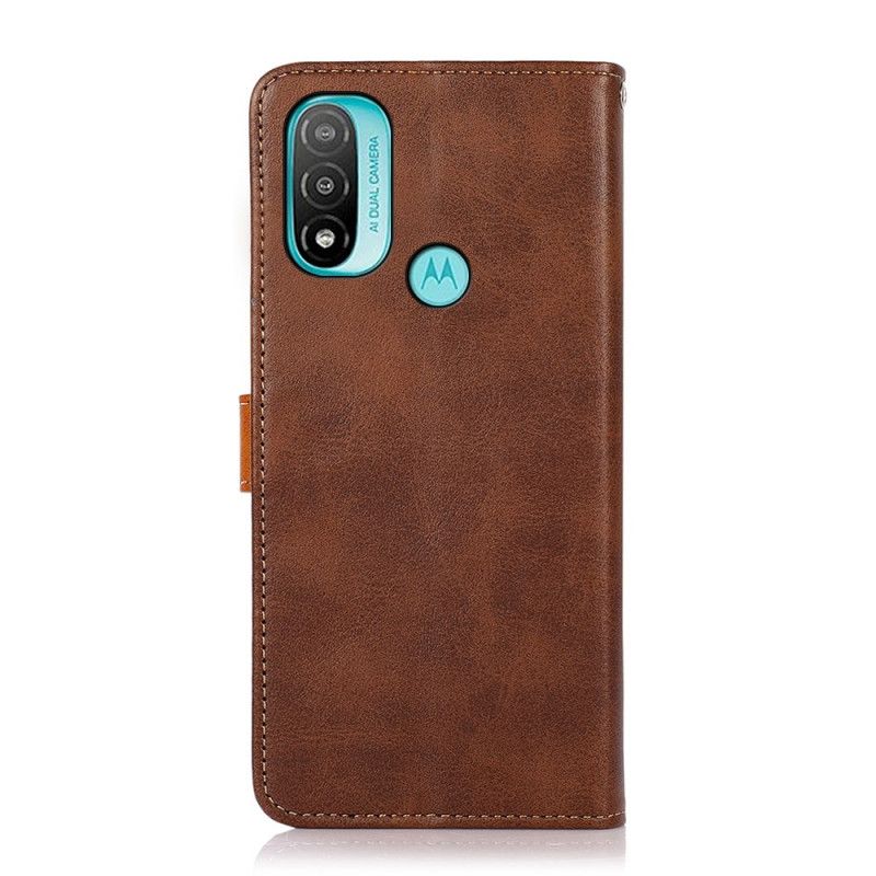 Etui Folio Do Moto E20 / E30 / E40 Dwukolorowe Złote Zapięcie Khazneh