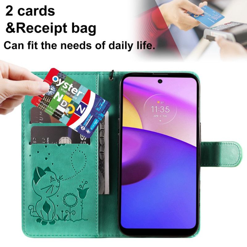 Etui Folio Moto E20 / E30 / E40 Kot I Pszczoła Stringi Etui Ochronne