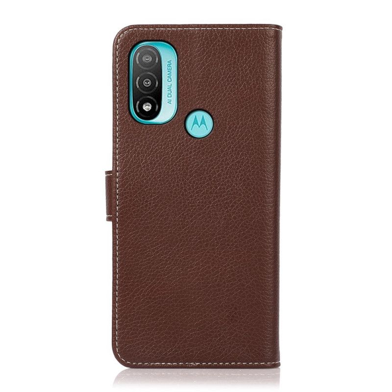 Etui Folio Moto E20 / E30 / E40 Litchi Odsłonięte Szwy Etui Ochronne