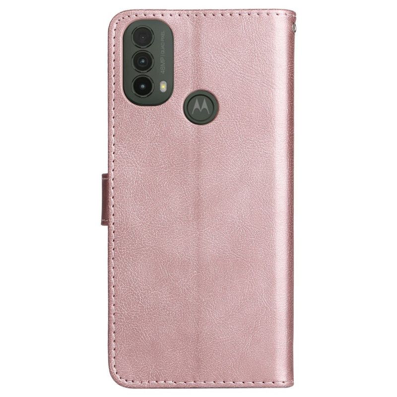 Etui Folio Moto E20 / E30 / E40 Skórzany Pasek Z Efektem Etui Ochronne