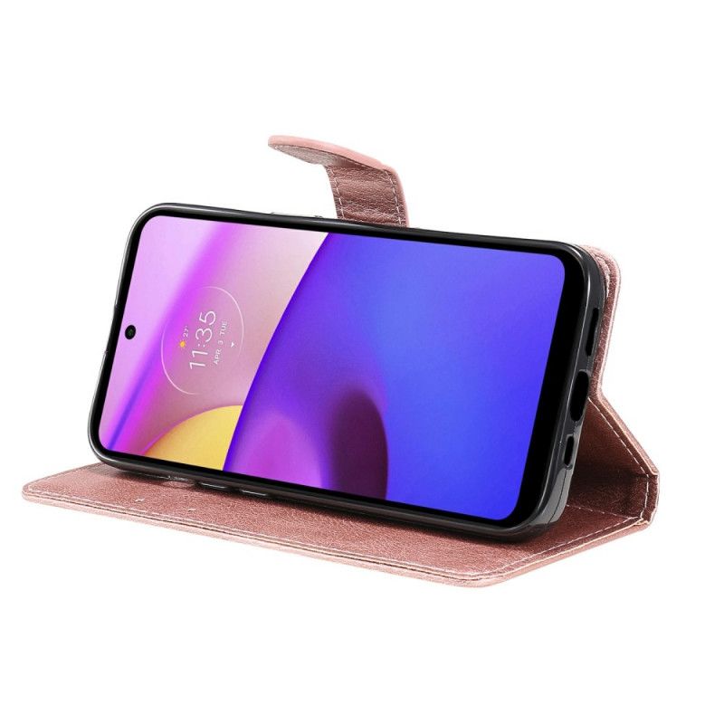 Etui Folio Moto E20 / E30 / E40 Skórzany Pasek Z Efektem Etui Ochronne