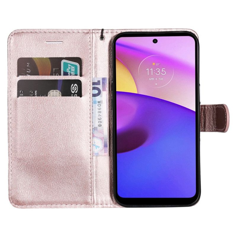 Etui Folio Moto E20 / E30 / E40 Skórzany Pasek Z Efektem Etui Ochronne