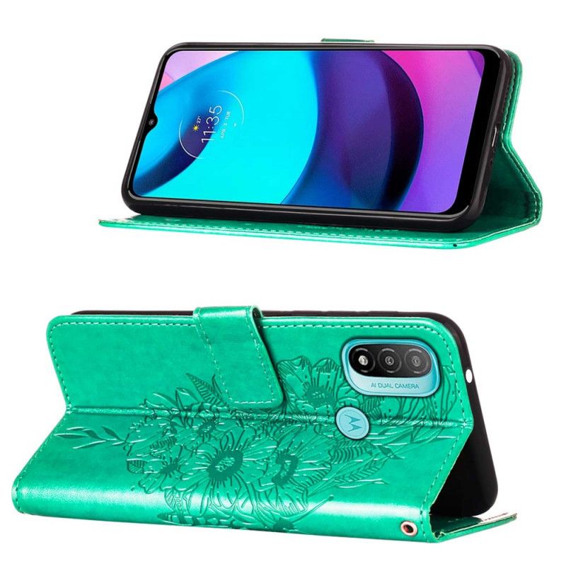 Skórzany Futerał Moto E20 / E30 / E40 Etui Na Telefon Projekt Motyla