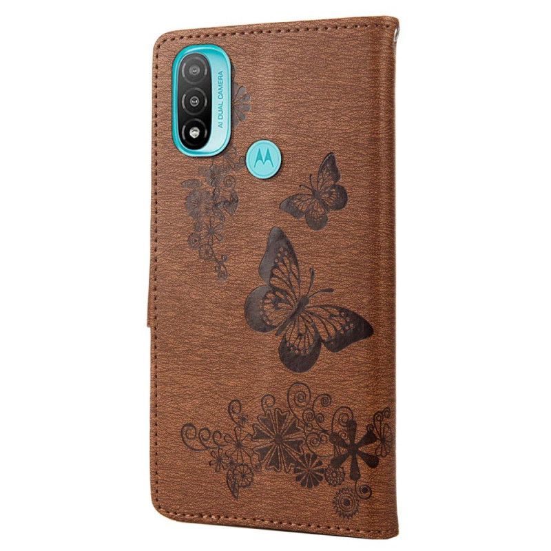 Skórzany Futerał Moto E20 / E30 / E40 Etui Na Telefon Splendid Strap Motyle