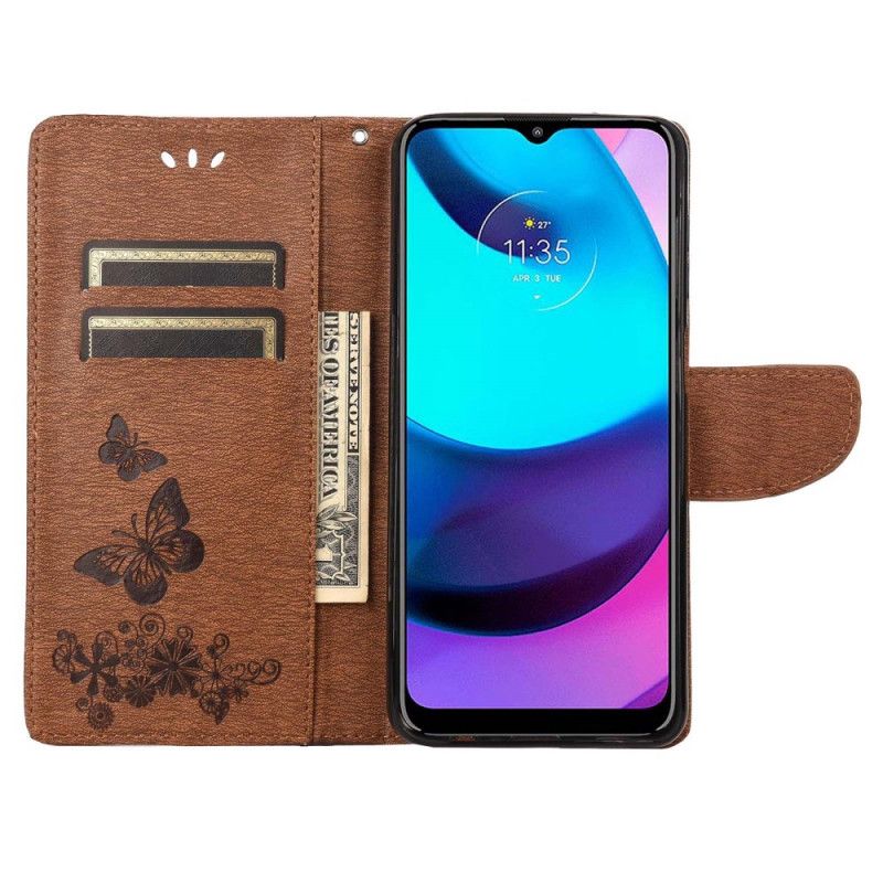 Skórzany Futerał Moto E20 / E30 / E40 Etui Na Telefon Splendid Strap Motyle