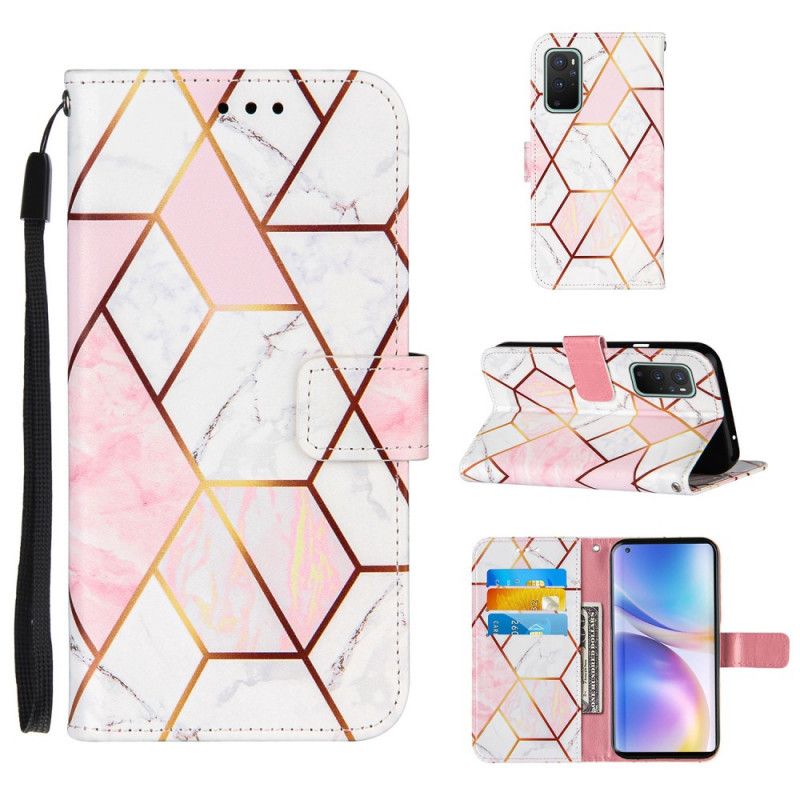 Etui Folio OnePlus 9 Pro Granatowy Różowy Geometryczny Marmur Z Paskiem Etui Ochronne