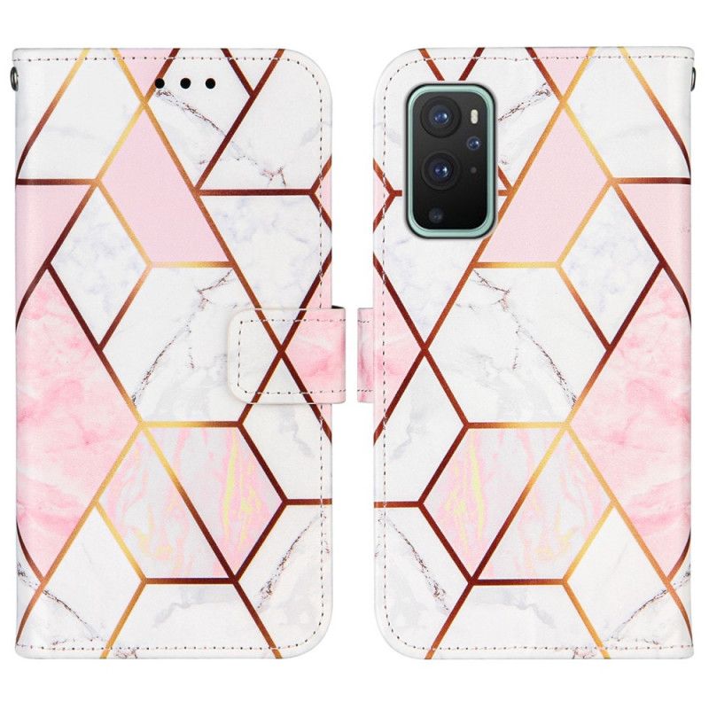 Etui Folio OnePlus 9 Pro Granatowy Różowy Geometryczny Marmur Z Paskiem Etui Ochronne