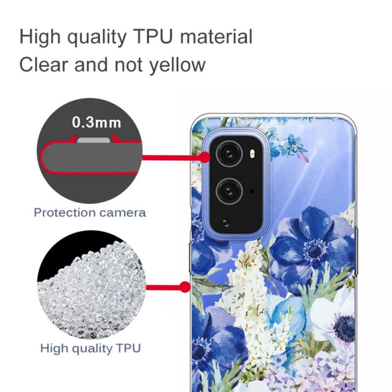 Etui OnePlus 9 Pro Akwarelowe Niebieskie Kwiaty Etui Ochronne