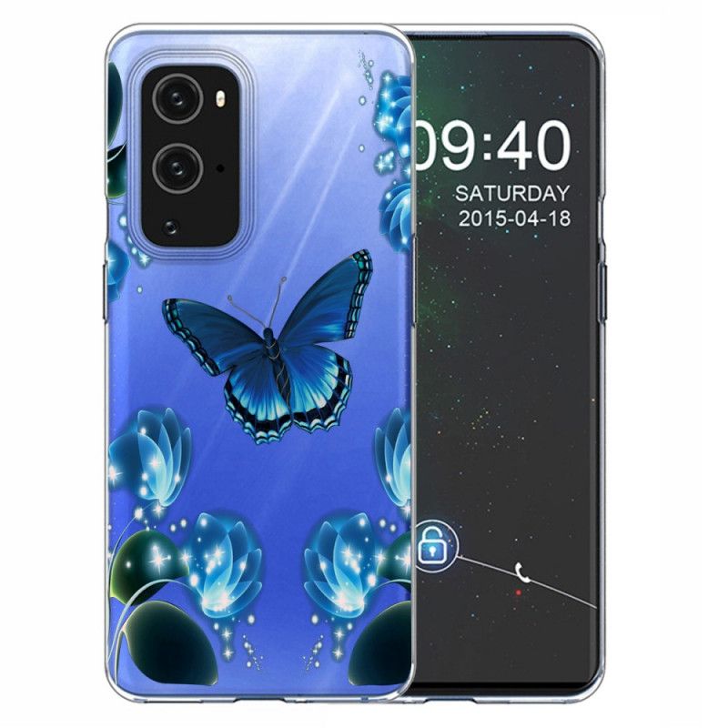 Etui OnePlus 9 Pro Granatowy Ciemnoniebieski Luksusowy Motyl