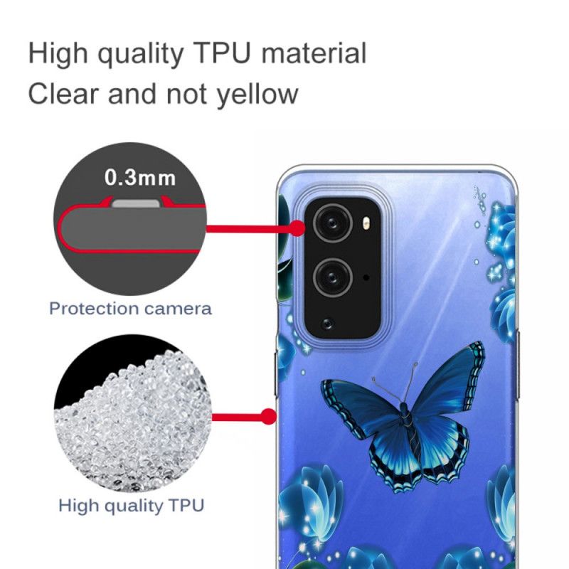 Etui OnePlus 9 Pro Granatowy Ciemnoniebieski Luksusowy Motyl