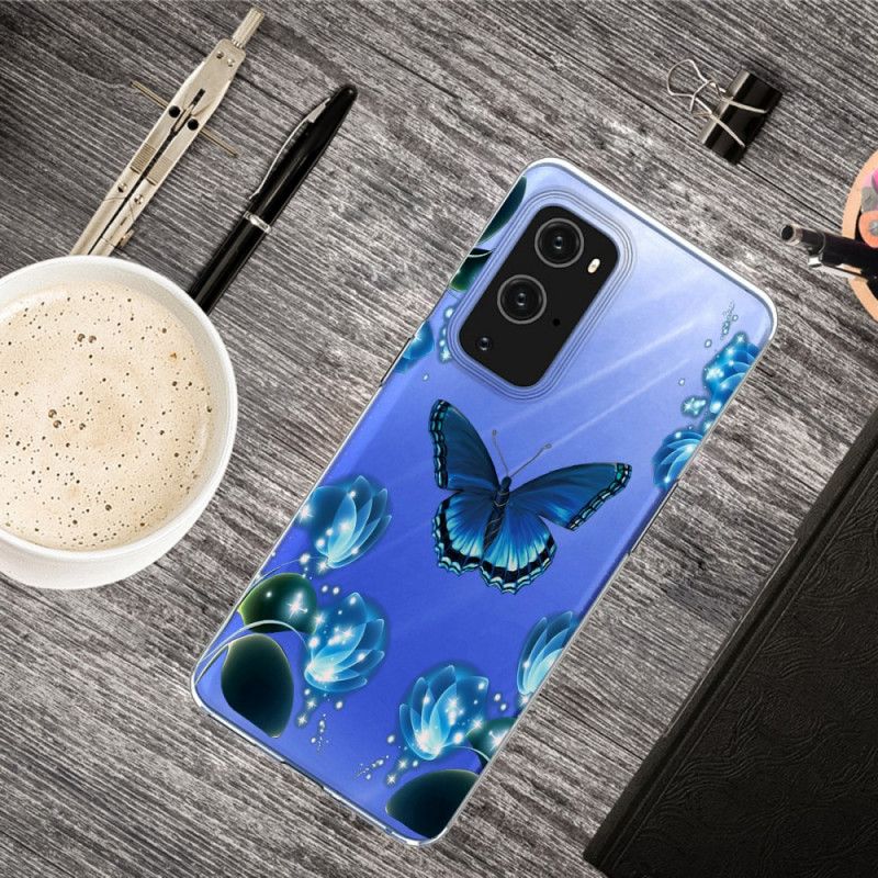 Etui OnePlus 9 Pro Granatowy Ciemnoniebieski Luksusowy Motyl