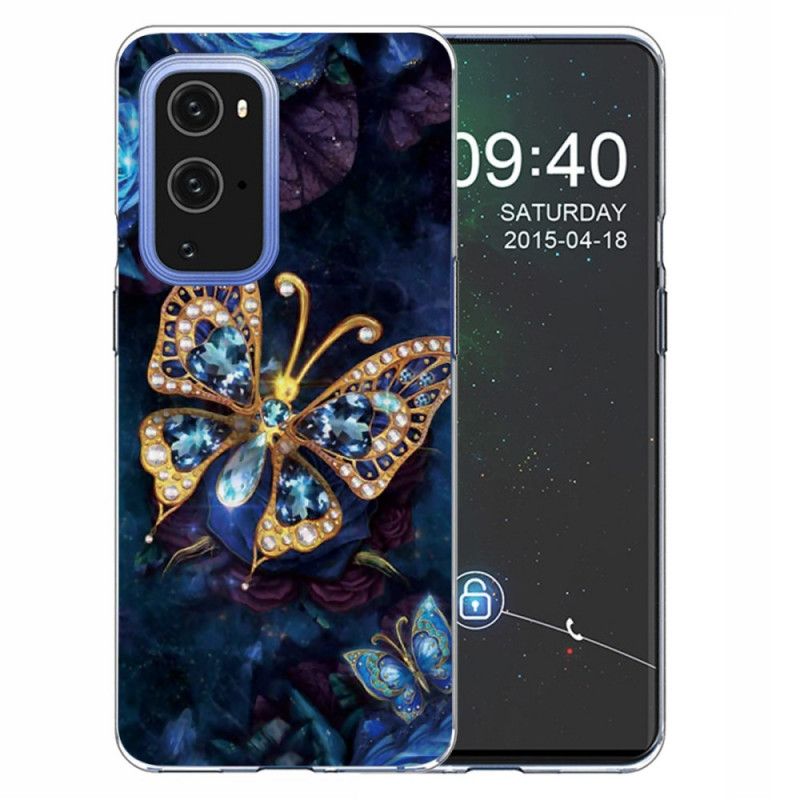 Etui OnePlus 9 Pro Granatowy Ciemnoniebieski Luksusowy Motyl