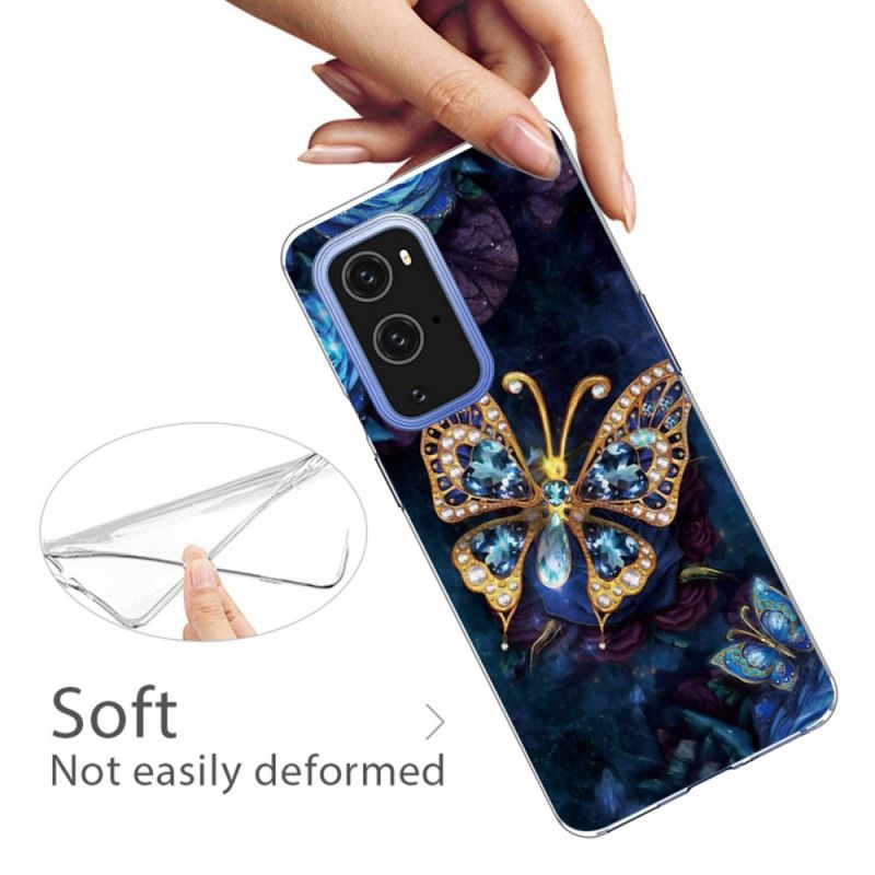 Etui OnePlus 9 Pro Granatowy Ciemnoniebieski Luksusowy Motyl