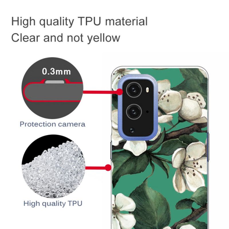 Etui OnePlus 9 Pro Pomalowane Białe Kwiaty Etui Ochronne