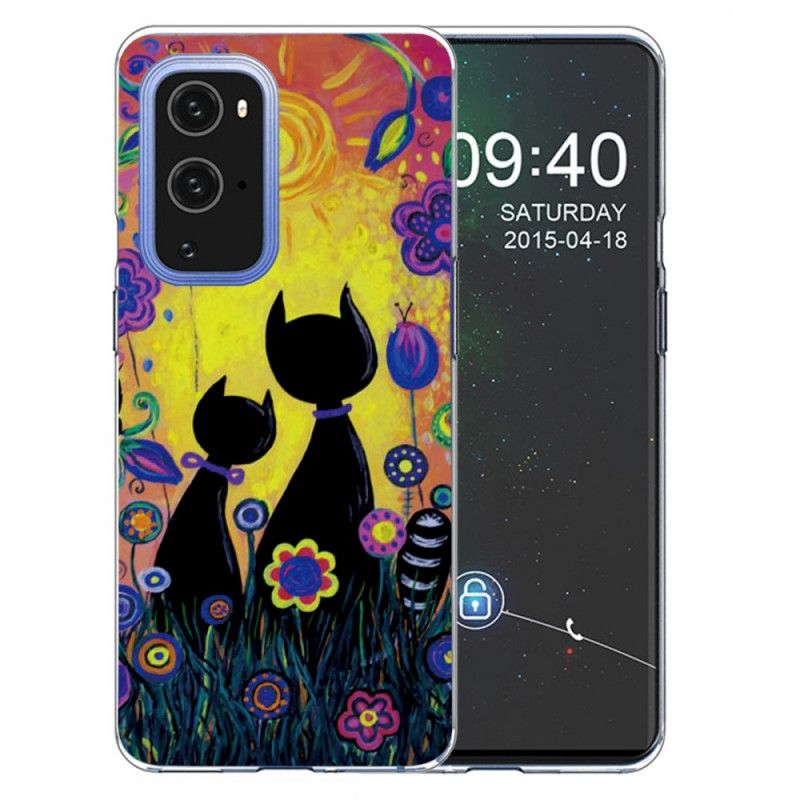 Etui OnePlus 9 Pro Żółty Czarny Kot Rysunkowy Etui Ochronne