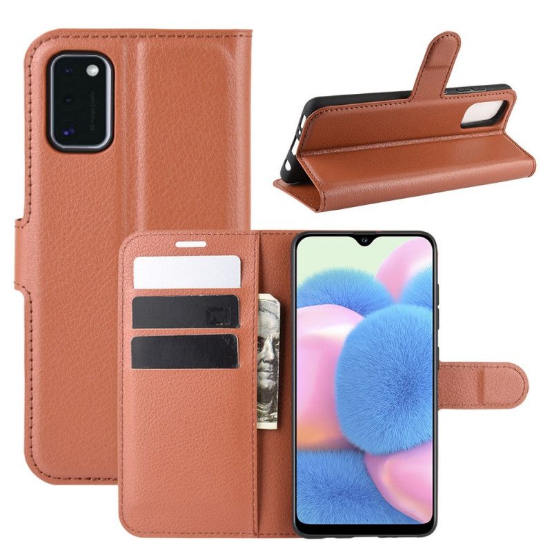 Etui Folio Samsung Galaxy A41 Biały Czarny Klasyczny Efekt Skóry Liczi Etui Ochronne