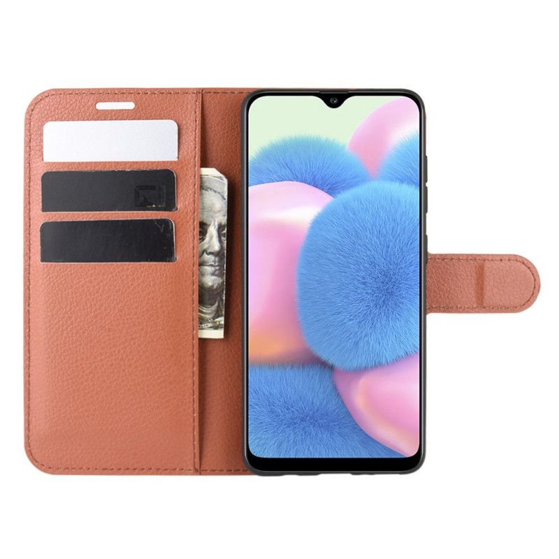 Etui Folio Samsung Galaxy A41 Biały Czarny Klasyczny Efekt Skóry Liczi Etui Ochronne