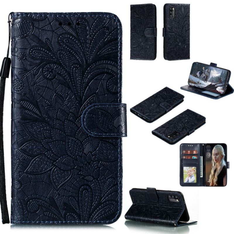 Etui Folio Samsung Galaxy A41 Cyjan Szary Plemienne Stringi W Kwiaty Etui Ochronne