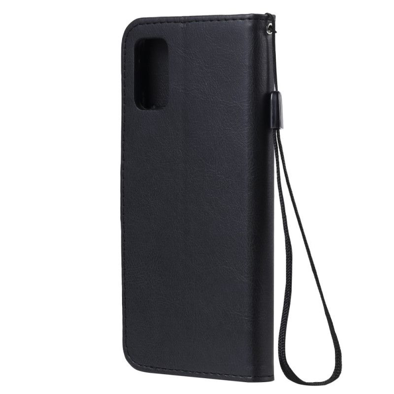 Etui Folio Samsung Galaxy A41 Czerwony Czarny Efekt Skóry Ze Stringami