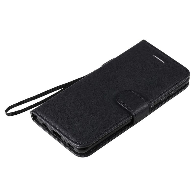 Etui Folio Samsung Galaxy A41 Czerwony Czarny Efekt Skóry Ze Stringami