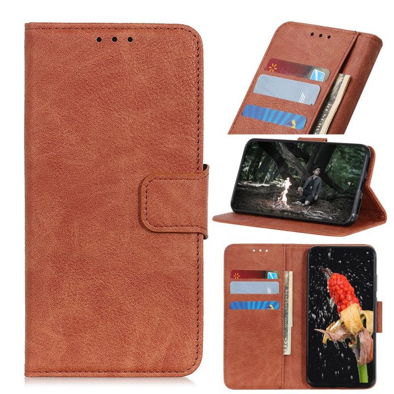 Etui Folio Samsung Galaxy A41 Czerwony Czarny Prosta Imitacja Skóry Liczi Etui Ochronne