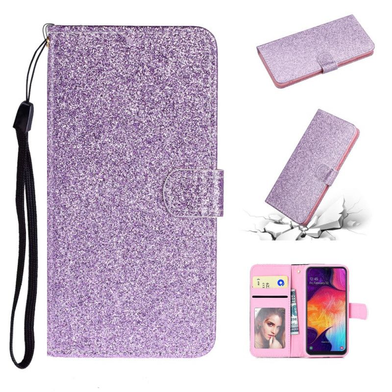 Etui Folio Samsung Galaxy A41 Fioletowy Magenta Brokat