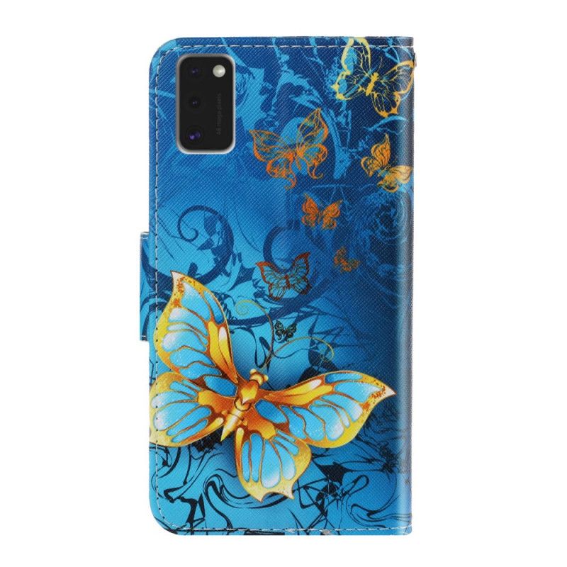 Etui Folio Samsung Galaxy A41 Granatowy Czarny Wersje Motylkowe Ze Stringami