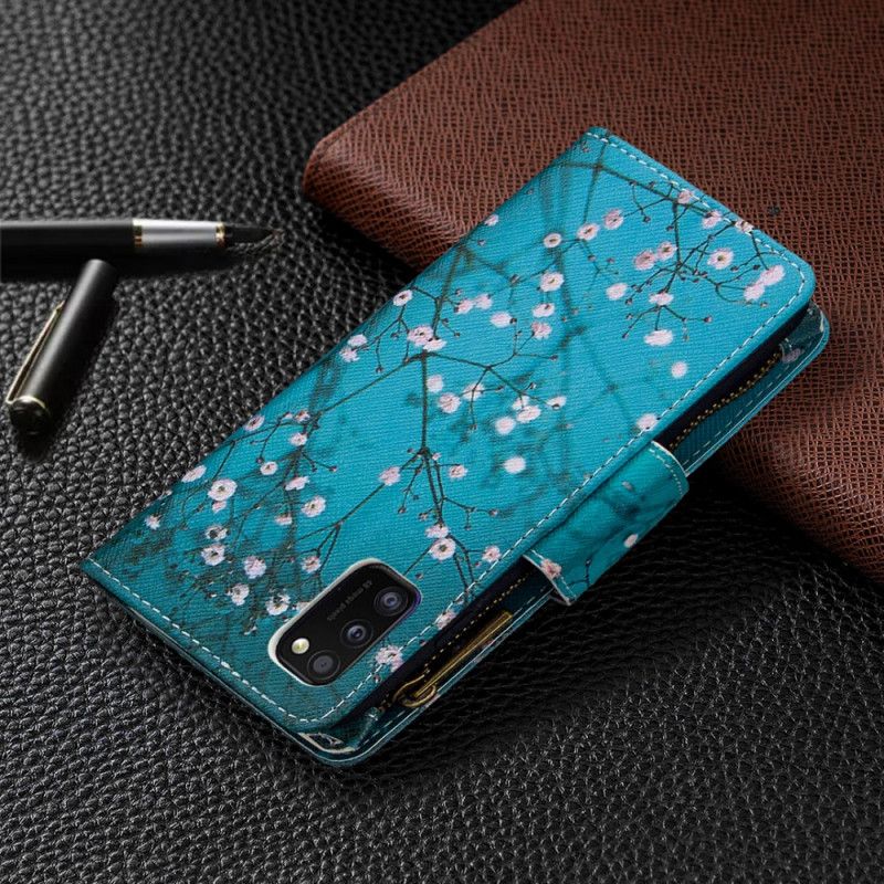 Etui Folio Samsung Galaxy A41 Jasnoniebieski Biały Zapinana Na Zamek Kieszeń Na Drzewo Etui Ochronne