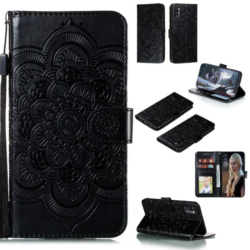 Etui Folio Samsung Galaxy A41 Szary Czarny Pełna Mandala Etui Ochronne