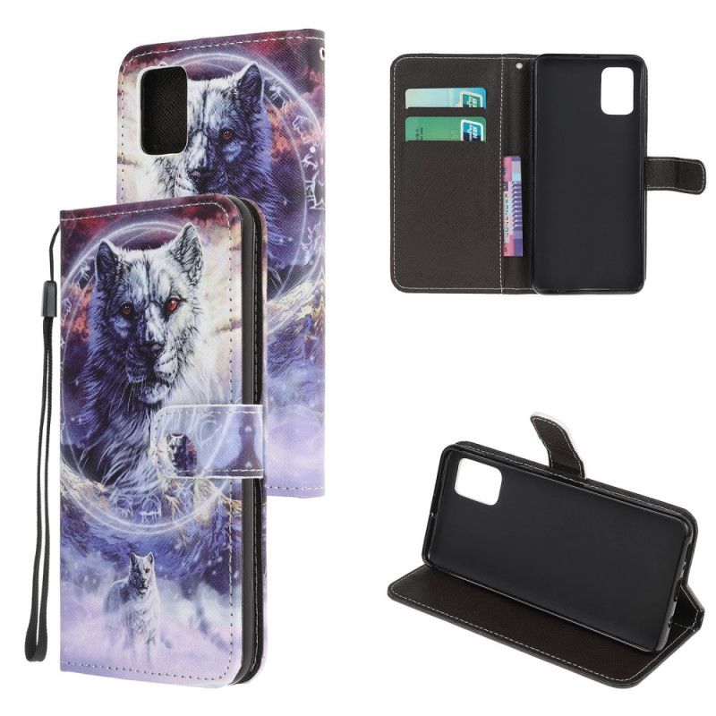 Etui Folio Samsung Galaxy A41 Wilk Zimą Ze Stringami Etui Ochronne