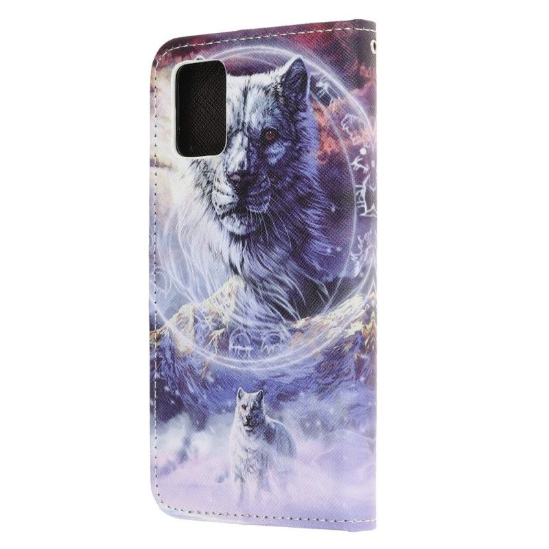 Etui Folio Samsung Galaxy A41 Wilk Zimą Ze Stringami Etui Ochronne