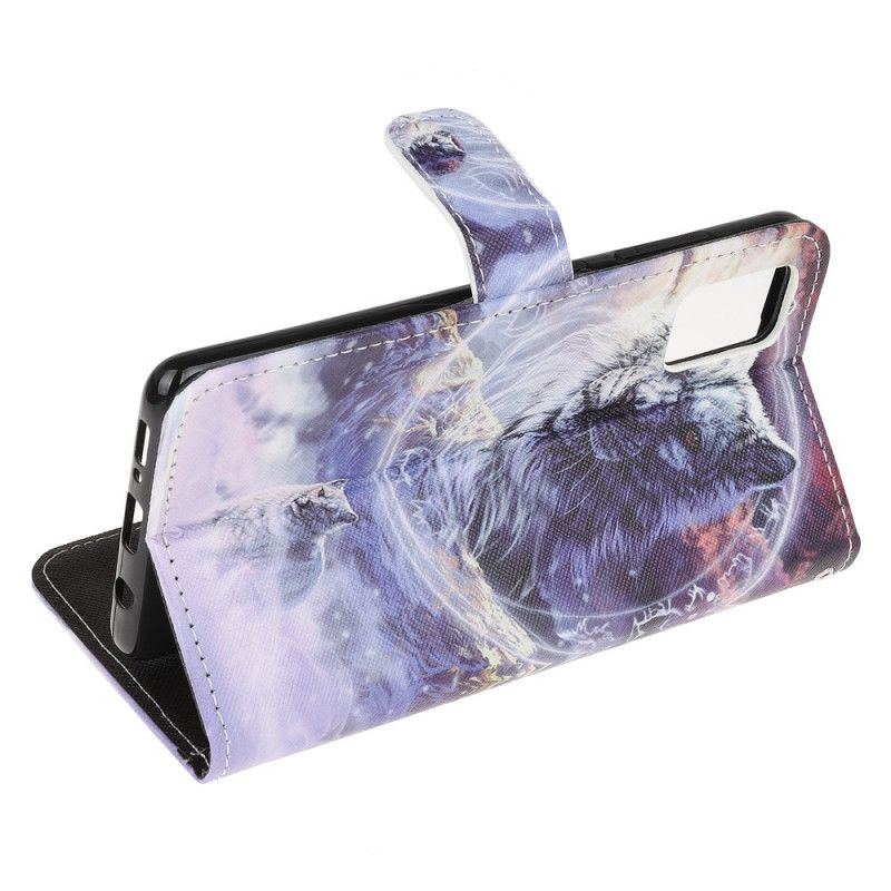 Etui Folio Samsung Galaxy A41 Wilk Zimą Ze Stringami Etui Ochronne