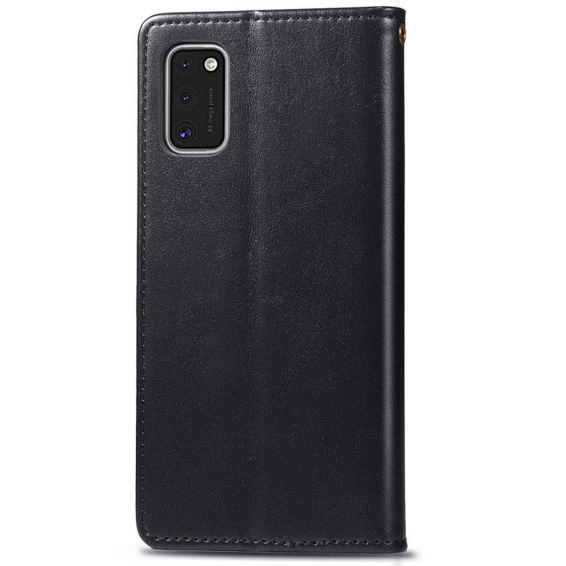 Etui Folio Samsung Galaxy A41 Zielony Czarny Sztuczna Skóra I Zapięcie Vintage