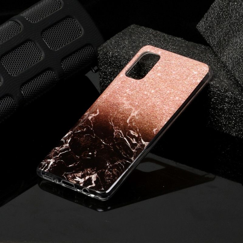 Etui Samsung Galaxy A41 Biały Czarny Uproszczony Marmur Etui Ochronne