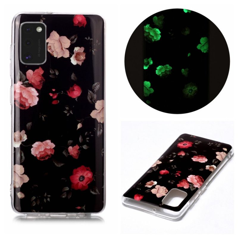 Etui Samsung Galaxy A41 Czerwony Czarny Fluorescencyjna Seria Kwiatowa Etui Ochronne