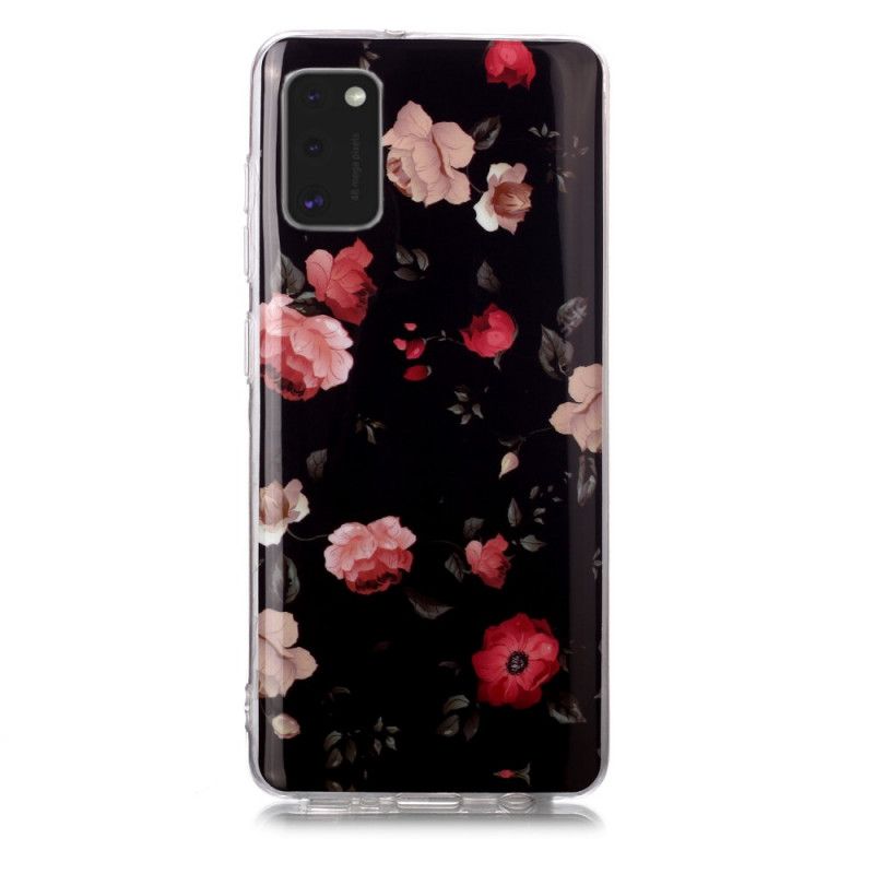 Etui Samsung Galaxy A41 Czerwony Czarny Fluorescencyjna Seria Kwiatowa Etui Ochronne