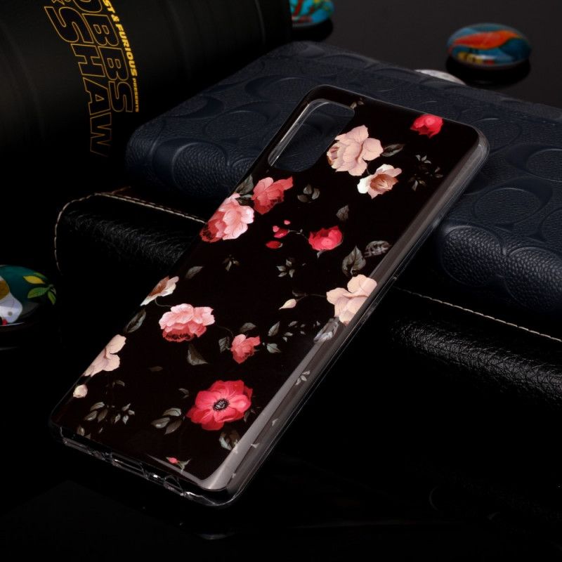 Etui Samsung Galaxy A41 Czerwony Czarny Fluorescencyjna Seria Kwiatowa Etui Ochronne