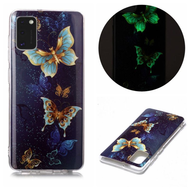 Etui Samsung Galaxy A41 Fioletowy Jasnoniebieski Fluorescencyjna Seria Motylkowa