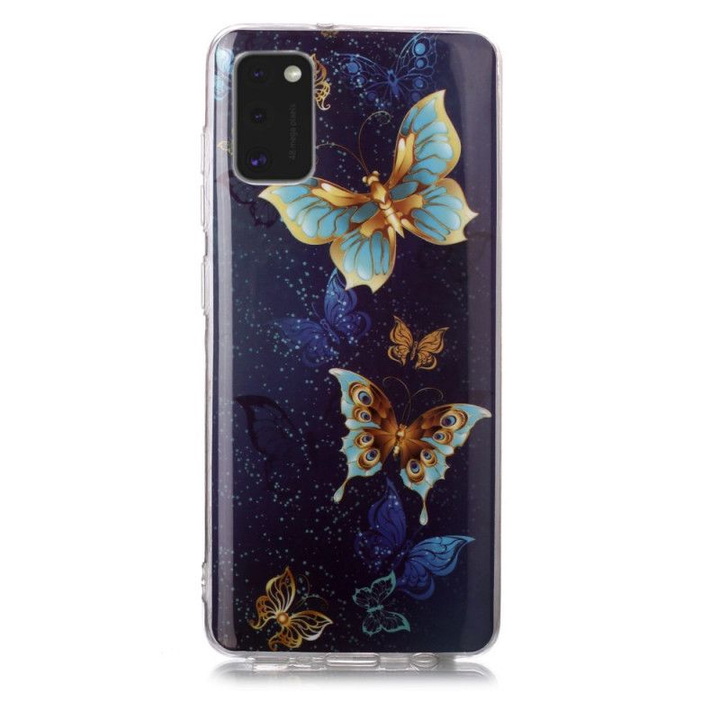 Etui Samsung Galaxy A41 Fioletowy Jasnoniebieski Fluorescencyjna Seria Motylkowa