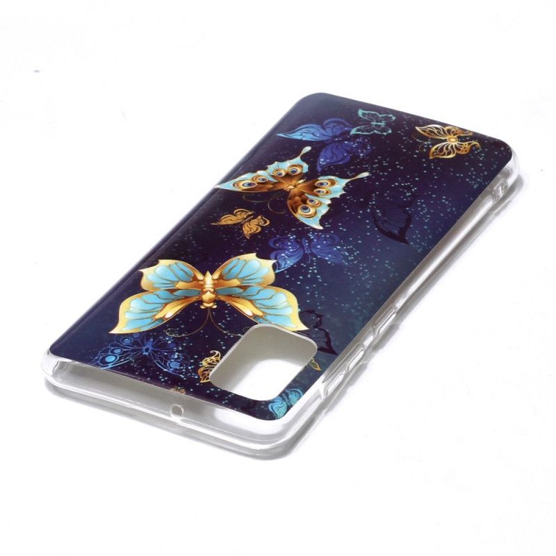 Etui Samsung Galaxy A41 Fioletowy Jasnoniebieski Fluorescencyjna Seria Motylkowa