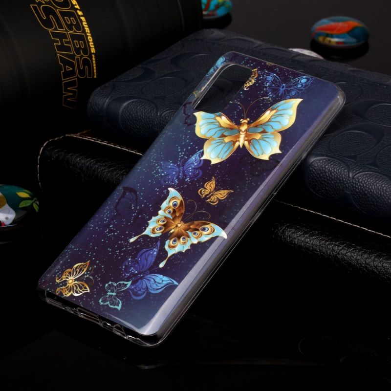 Etui Samsung Galaxy A41 Fioletowy Jasnoniebieski Fluorescencyjna Seria Motylkowa