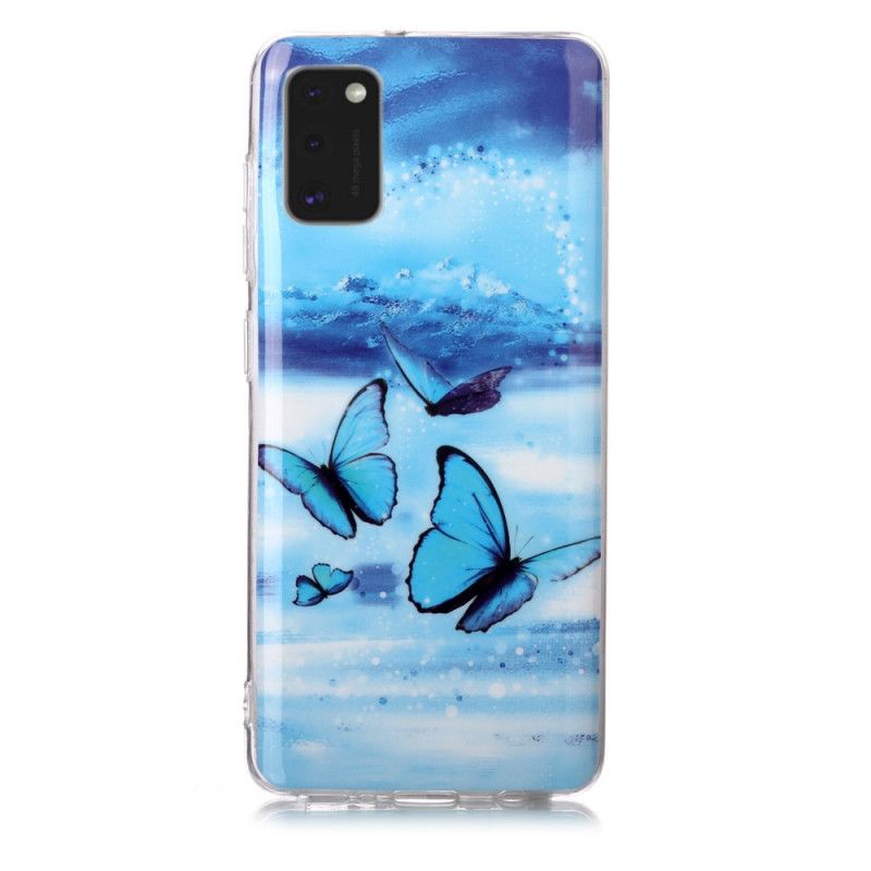 Etui Samsung Galaxy A41 Fioletowy Jasnoniebieski Fluorescencyjna Seria Motylkowa