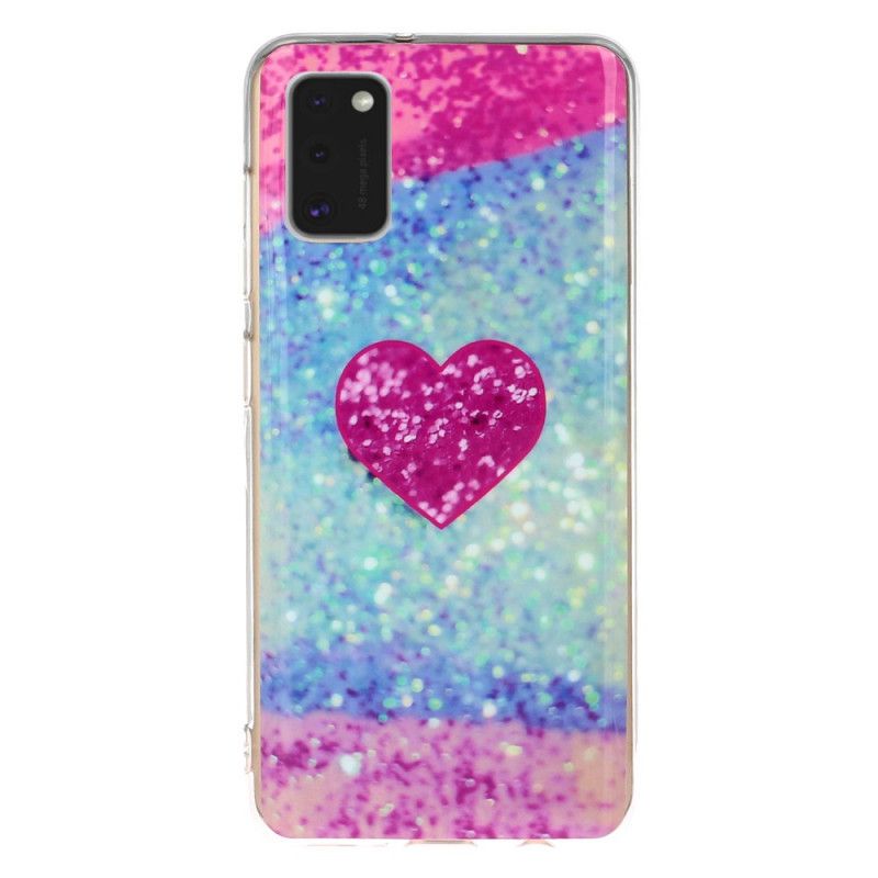 Etui Samsung Galaxy A41 Fioletowy Purpurowy Marmurowy Brokat Etui Ochronne